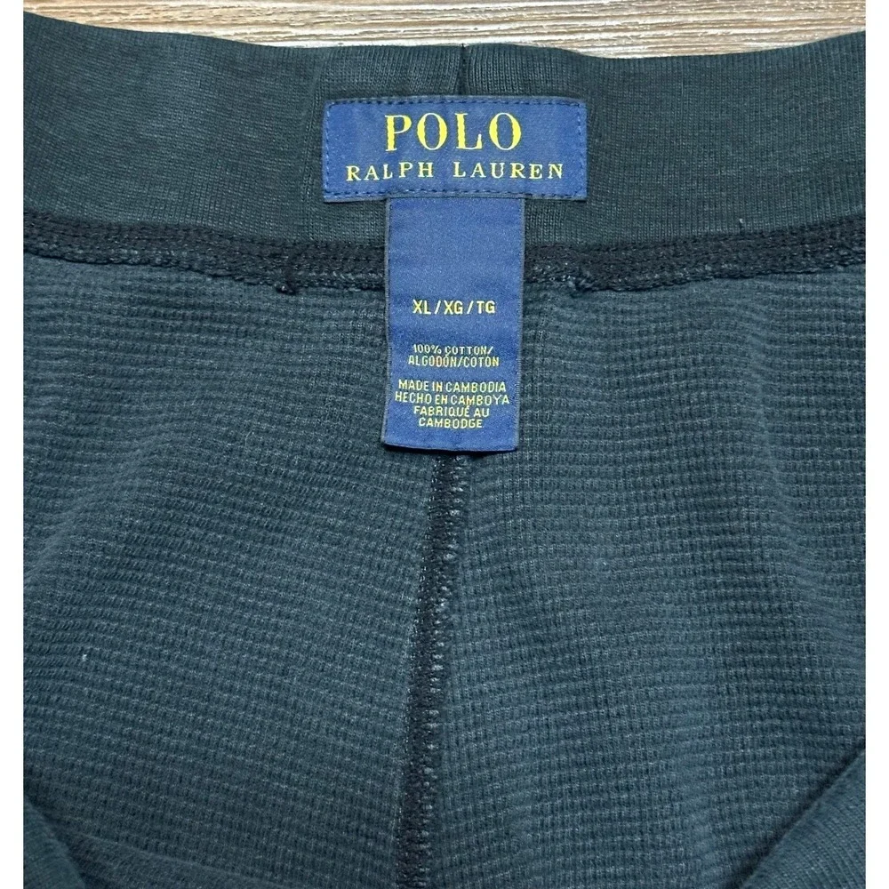 Polo Ralph Lauren Black Waffle Knit Wide Leg Baggy Lounge Pants Sz XL